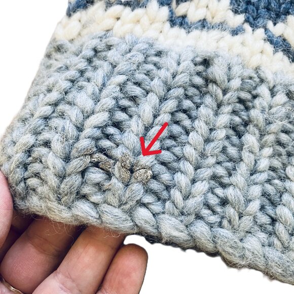 Cowichan Hand Knit Wool Cardigan Sweater Blue/Cream Snowflake Pattern Vintage - Picture 6 of 8